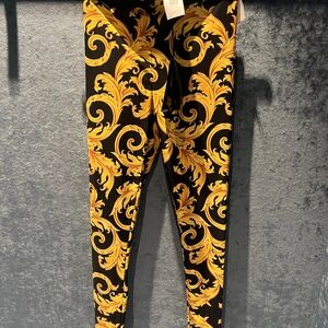 Versace Black and Gold Patterned Leggings